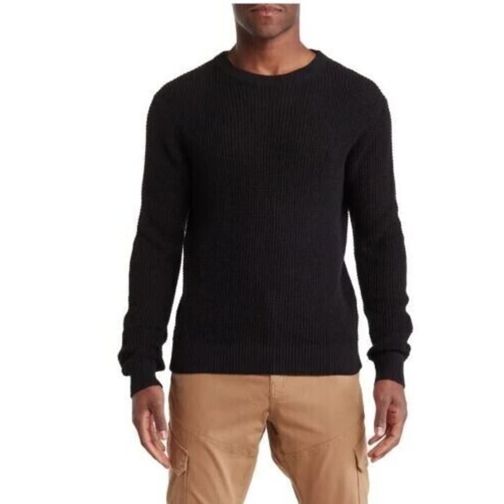 Hedge Men's Cotton Blend Shaker Long‎ Sleeve Pullover Sweater in Black Small
